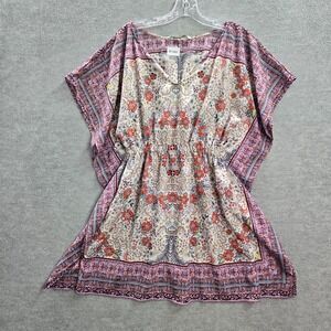 Zara Cream Floral Kaftan with Orange and Purple Accents
